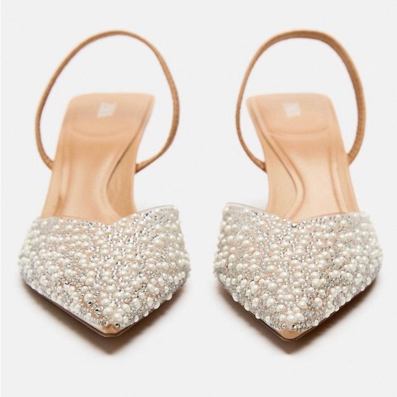 Zara Pearl Rhinestone Heeled Slingbacks ✨ - Picture 2 of 9